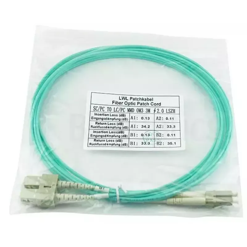 BlueOptics 055702K512000015M-BO Duplexný optický prepojovací kábel, LC/UPC na SC/UPC, OM3 50/125 µm, 15 m, béžový