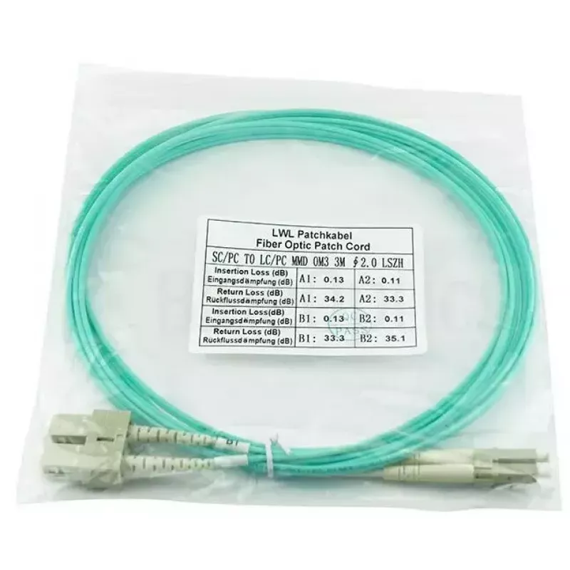 BlueOptics 055702K512000020M-BO Duplexný optický prepojovací kábel, LC/UPC na SC/UPC, OM3 50/125 µm, 20 m, béžový