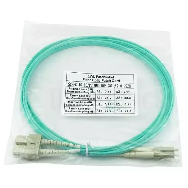 BlueOptics 055702K512000030M-BO Duplexný optický prepojovací kábel, LC/UPC na SC/UPC, OM3 50/125 µm, 30 m, béžový