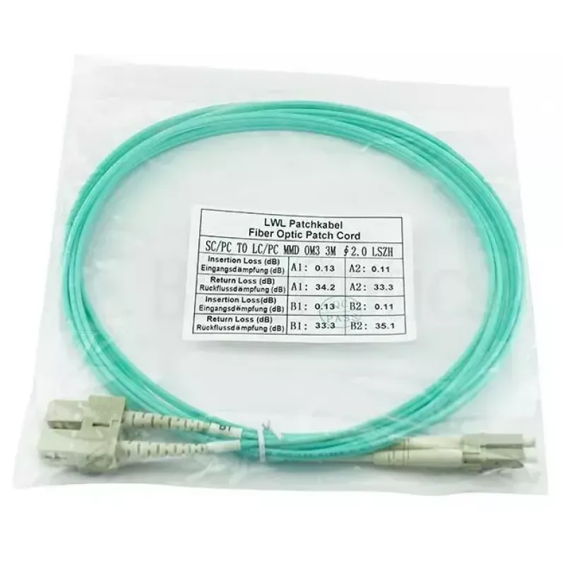 BlueOptics 055702K512000050M-BO Duplexný optický prepojovací kábel, LC/UPC na SC/UPC, OM3 50/125 µm, 50 m, béžový