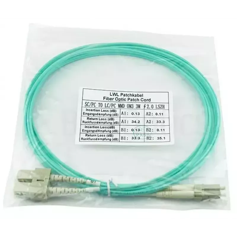 BlueOptics 055702T512000020M-BO Duplexný optický prepojovací kábel, LC/UPC na SC/UPC, OM3 50/125 µm, 20 m, béžový
