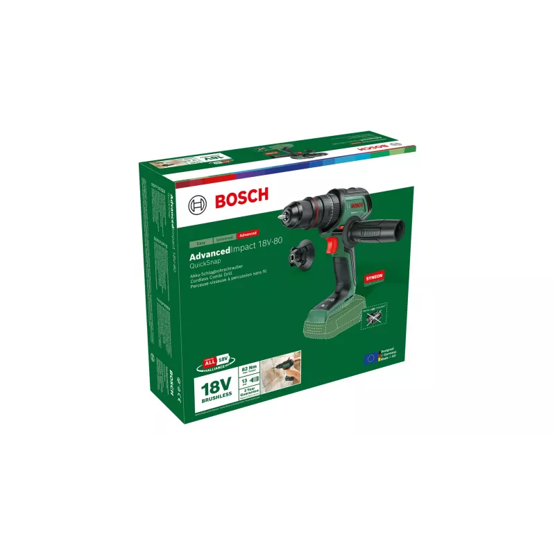 Bosch AdvancedImpact 18V-80 QuickSnap akumulátorová príklepová vŕtačka, 18 V, Solo (bez akumulátora a nabíjačky), zelená
