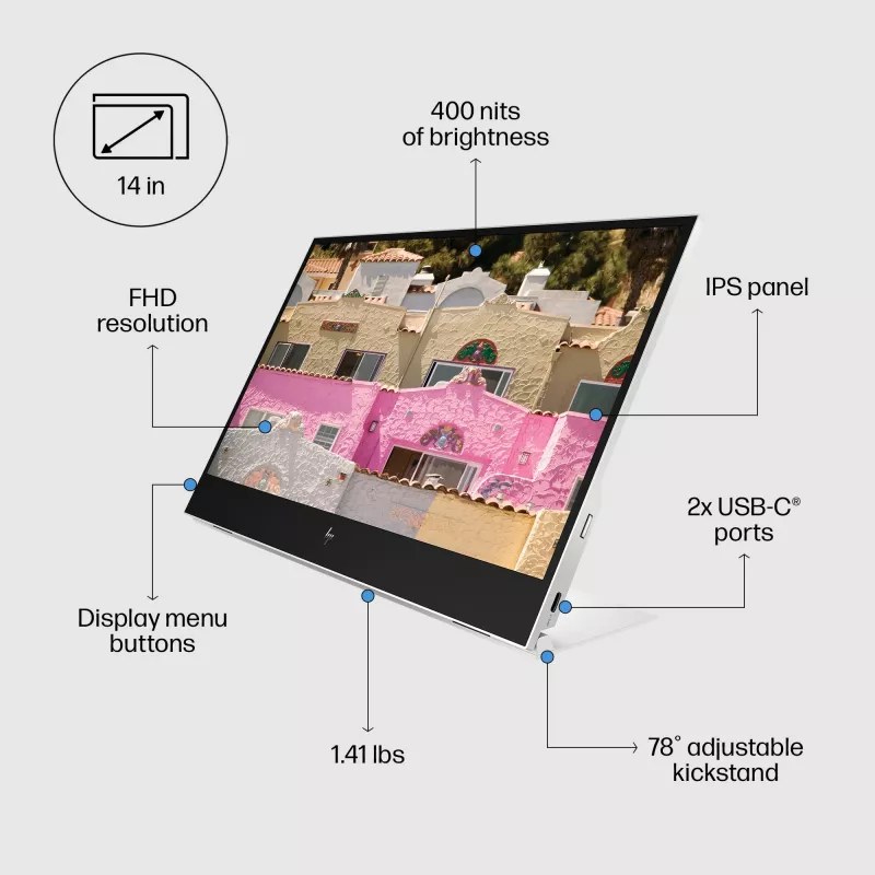 Počítačový monitor HP E-Series E14 G4 35,6 cm (14