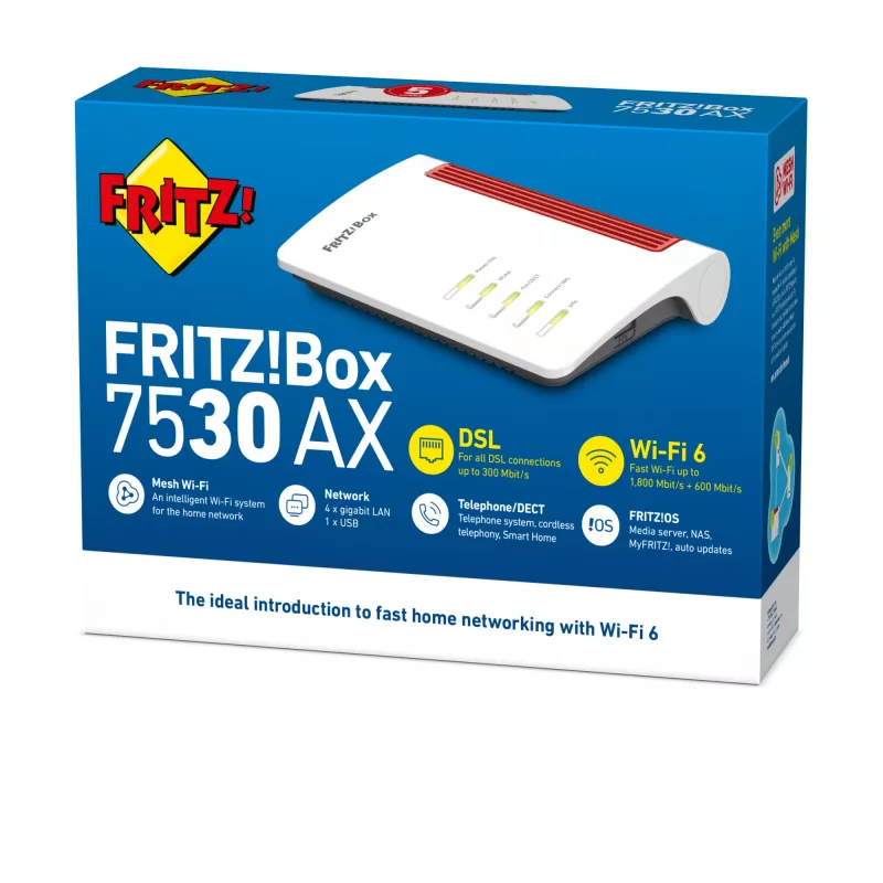 Box FRITZ! 7530 AX WLAN router Gigabit Ethernet dualband (2,4 GHz / 5 GHz) biely