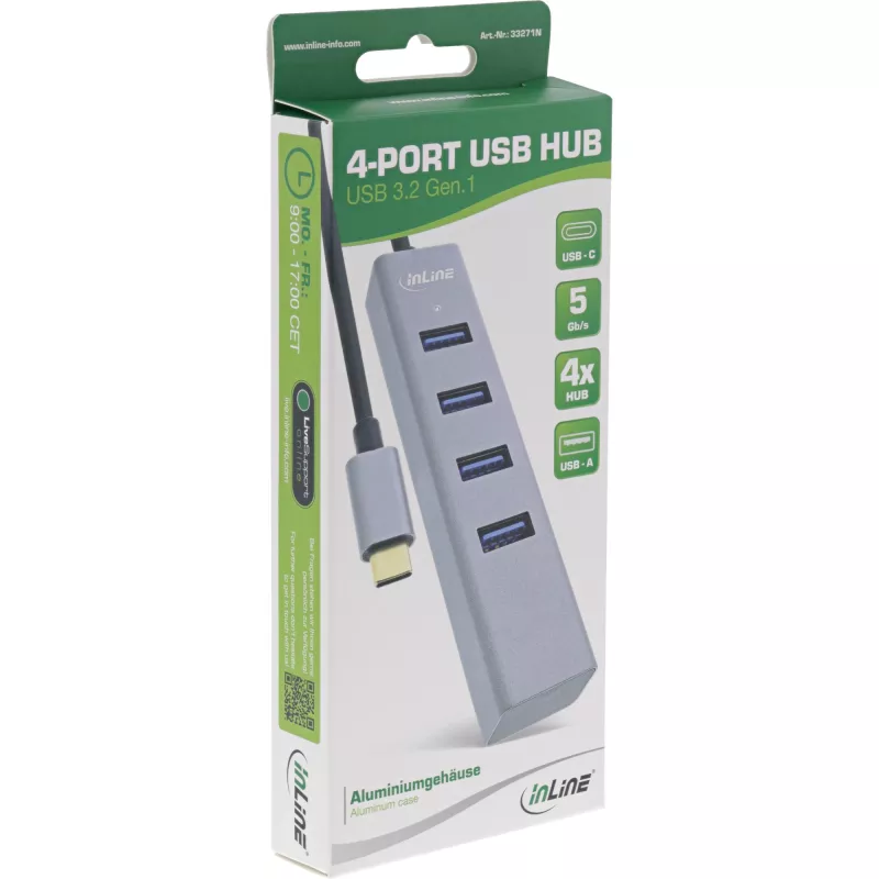 InLine USB-C 3.2 Multi Hub (4x USB-A 5Gb/s), OTG, hliníkové puzdro