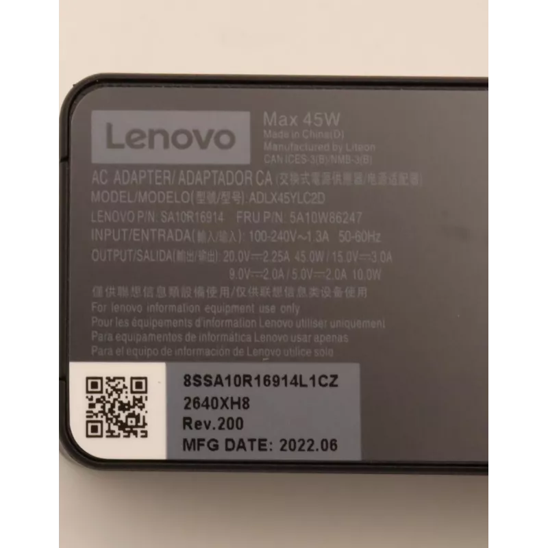Lenovo 5A10W86247 napájací zdroj interiérový 45 W čierny