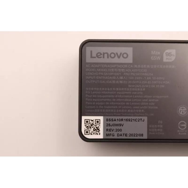 Napájací zdroj 65W USB Type-C Lenovo 5A10W86254 — 65W USB-C napájací zdroj pre notebooky a kompatibilné zariadenia