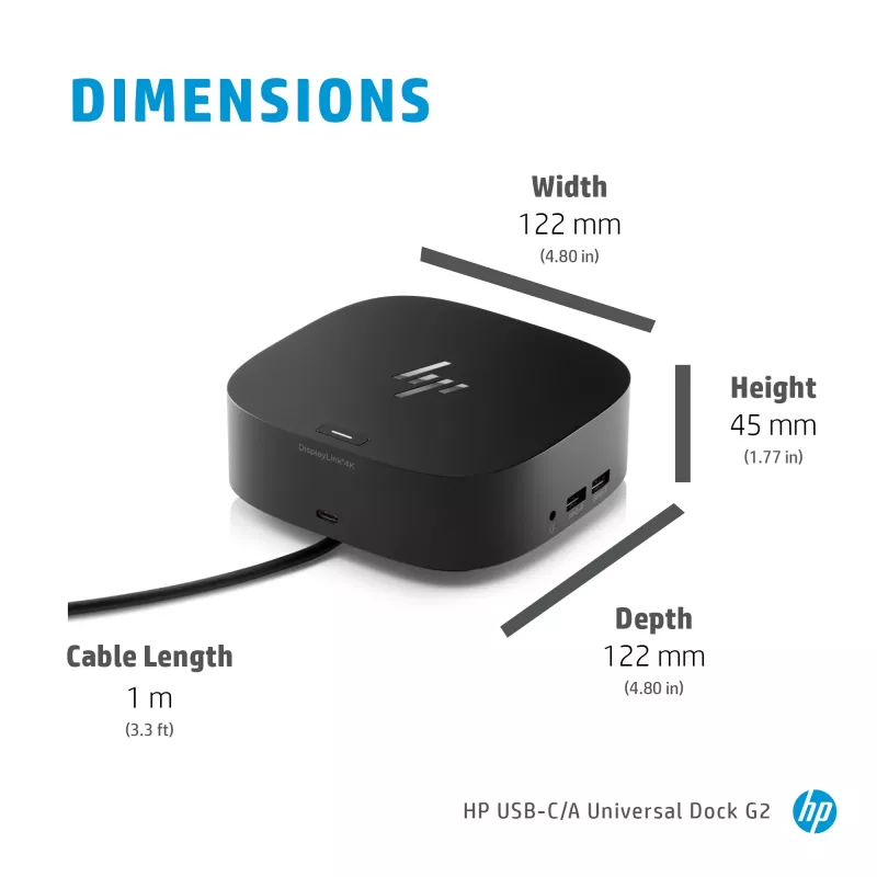 HP USB-C Dock G5, káblová, USB 3.2 Gen 1 (3.1 Gen 1) Type-C, čierna, USB, USB Type-C, Windows 10, Windows 7