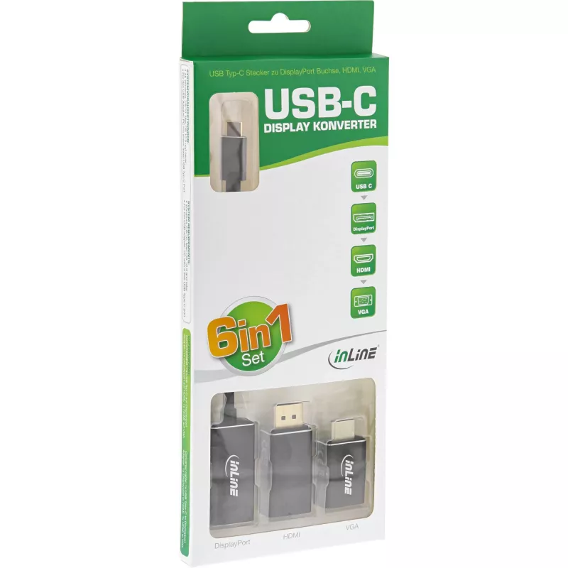InLine USB prevodník pre displej sada 6-in-1, 4K/60Hz čierna