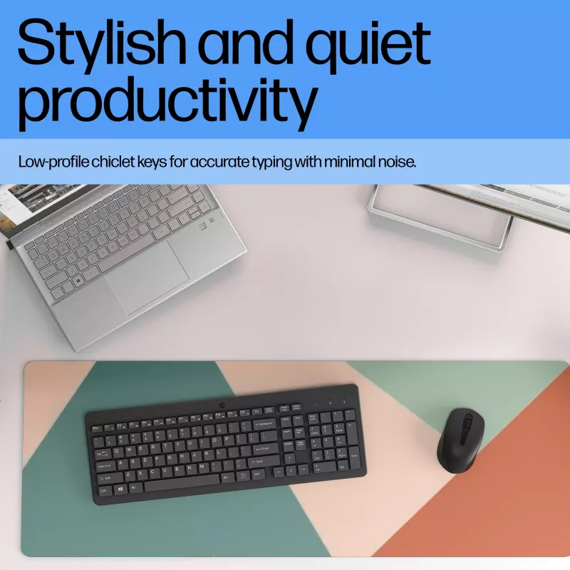 Bezdrôtová membránová klávesnica Full-Size HP 220 – čierna, RF 2,4 GHz, USB-A prijímač, QWERTY, numerický blok, AAA batéria