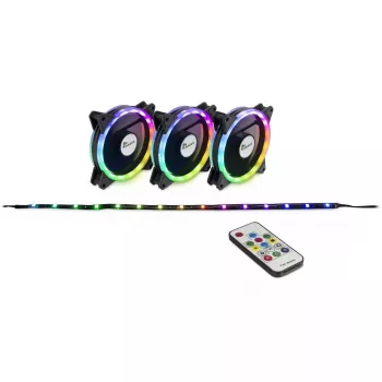 Inter-Tech Argus RS-04 sada ventilátorov RGB, 3x 120 mm s LED pásikom 50 cm a diaľkovým ovládaním, čierna