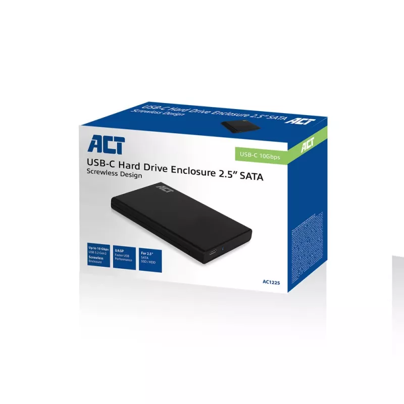 HDD/SSD puzdro ACT AC1225 2,5 palca SATA USB-C 3.2 Gen2 čierne