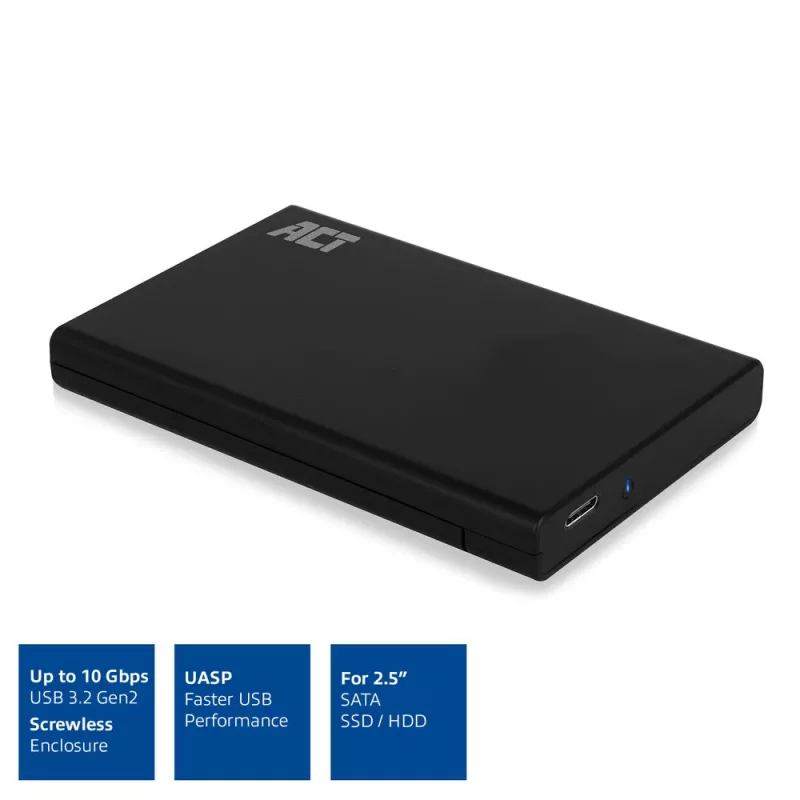 HDD/SSD puzdro ACT AC1225 2,5 palca SATA USB-C 3.2 Gen2 čierne
