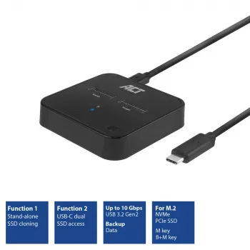 ACT M.2 NVMe/PCIe duálna SSD dokovacia klonovacia stanica, USB-C 3.2 Gen2