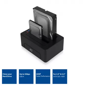 ACT 2,5 palca a 3,5 palca SATA duálna HDD/SSD dokovacia stanica, USB 3.2 Gen1