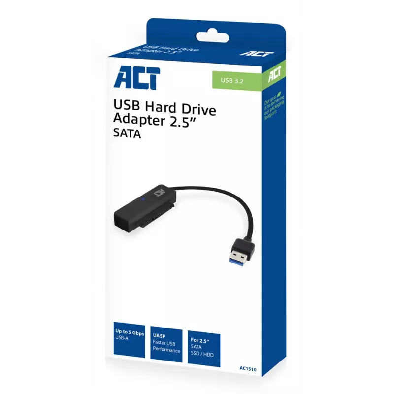 ACT USB adaptérový kábel pre 2,5 palca SATA HDD/SSD AC1510 0,15 m čierny