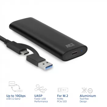 SSD puzdro ACT AC1615 USB-C M.2 NVMe PCIe 10 Gbit/s čierne