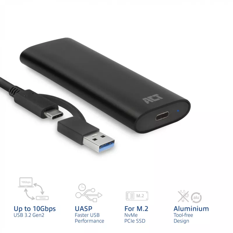 SSD puzdro ACT AC1615 USB-C M.2 NVMe PCIe 10 Gbit/s čierne