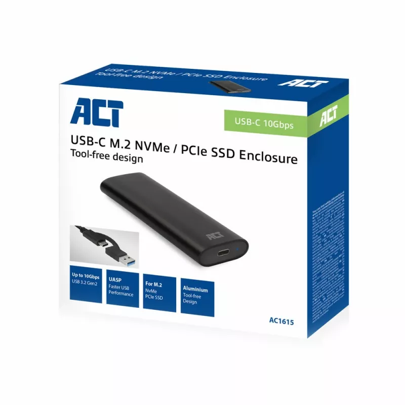 SSD puzdro ACT AC1615 USB-C M.2 NVMe PCIe 10 Gbit/s čierne