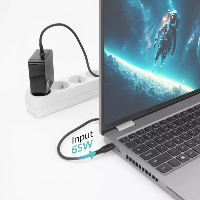 ACT USB-C napájací zdroj na notebook 65W s Power-Delivery profilmi, 2 metre