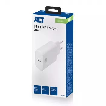 ACT kompaktný USB-C nabíjací adaptér 20W rýchle nabíjanie interiér univerzálny biely