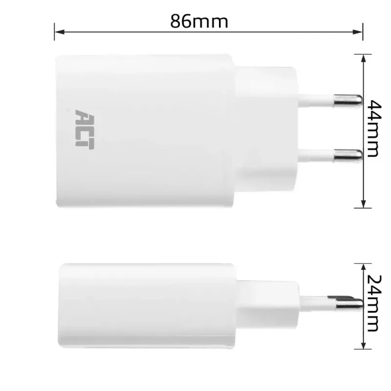ACT kompaktný USB-C nabíjací adaptér 20W rýchle nabíjanie interiér univerzálny biely