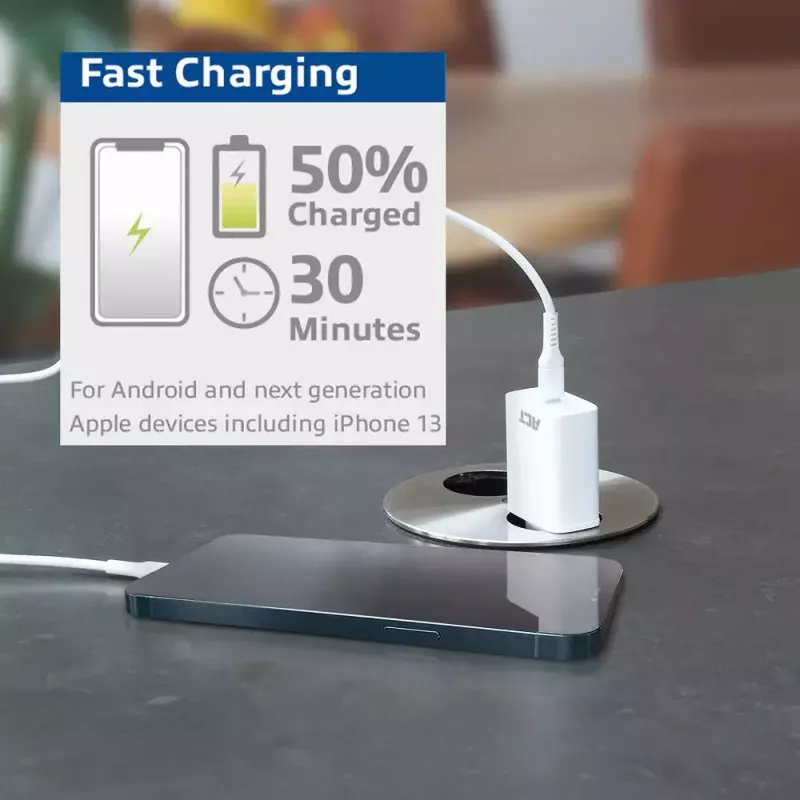 ACT kompaktný USB-C nabíjací adaptér 20W rýchle nabíjanie interiér univerzálny biely