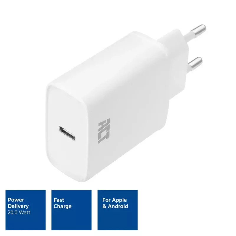 ACT kompaktný USB-C nabíjací adaptér 20W rýchle nabíjanie interiér univerzálny biely