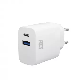 ACT USB-C & USB-A nabíjačka 20 W s Power Delivery PPS, Quick Charge, GaNFast