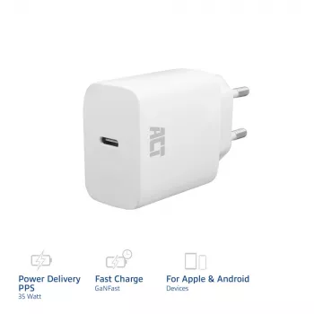USB-C nabíjačka ACT 35W Power Delivery PPS GaNFast univerzálna