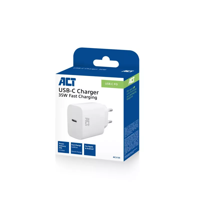 USB-C nabíjačka ACT 35W Power Delivery PPS GaNFast univerzálna