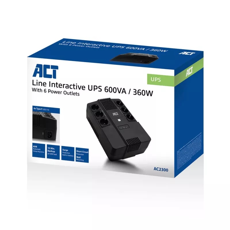 ACT Line Interactive UPS 600 VA - so zásuvkami so ochranným kontaktom