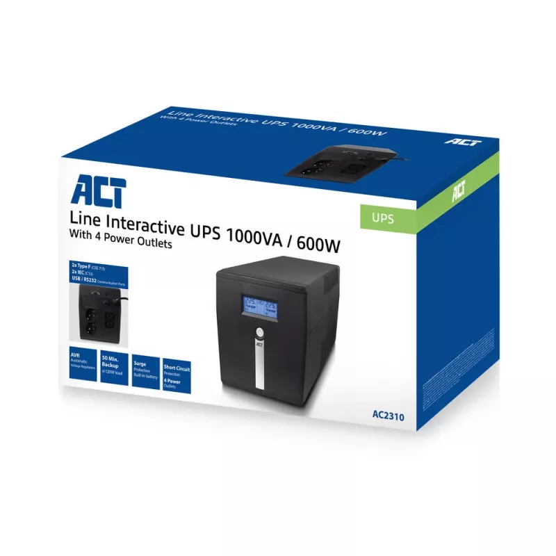 ACT Line Interactive UPS 1000VA - 600W s AVR, LCD displej