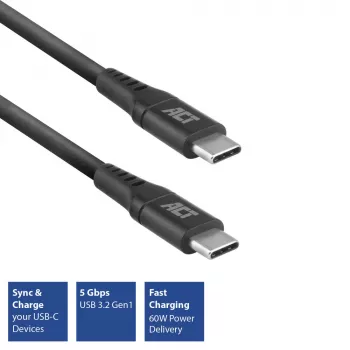 ACT USB 3.2 Gen1 nabíjací/dátový kábel C konektor samec – C konektor samec, 1 meter