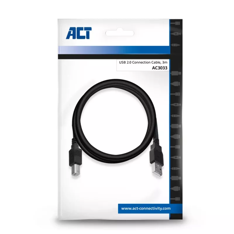 ACT USB 2.0 prepojovací kábel A konektor samec - B konektor samec 3 metre