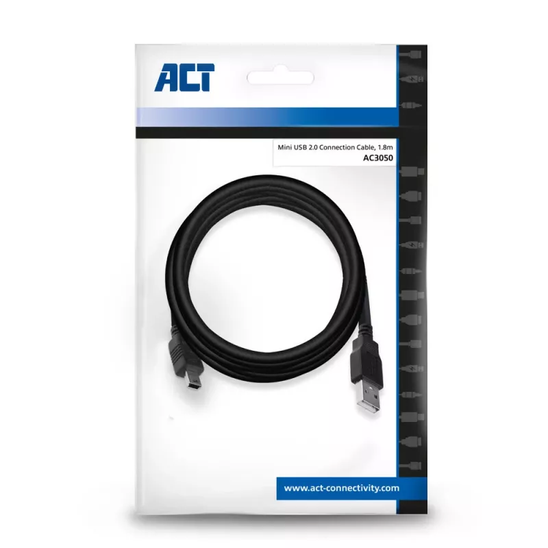 ACT USB 2.0 prepojovací kábel A konektor samec - Mini-B konektor samec 1,8 metra