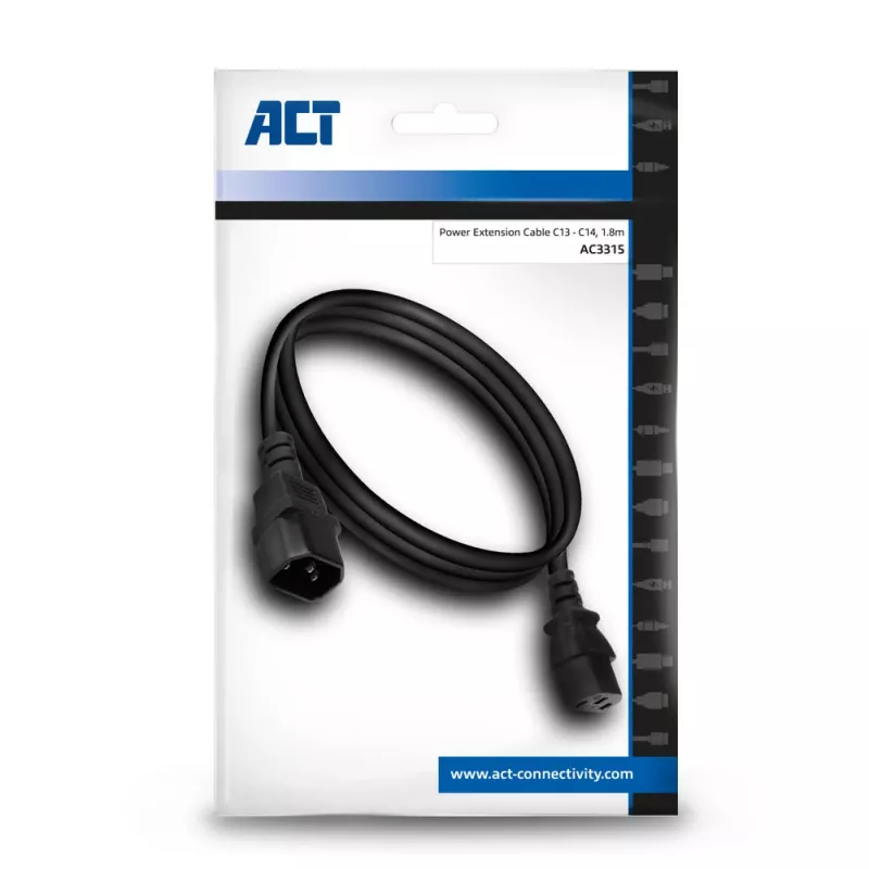 Napájací kábel C13 C14 čierny 1,8 m ACT Powercord