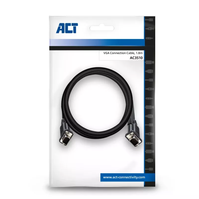 VGA kábel ACT AC3510 — 1,8 m, VGA (D-Sub) na VGA (D-Sub), čierny