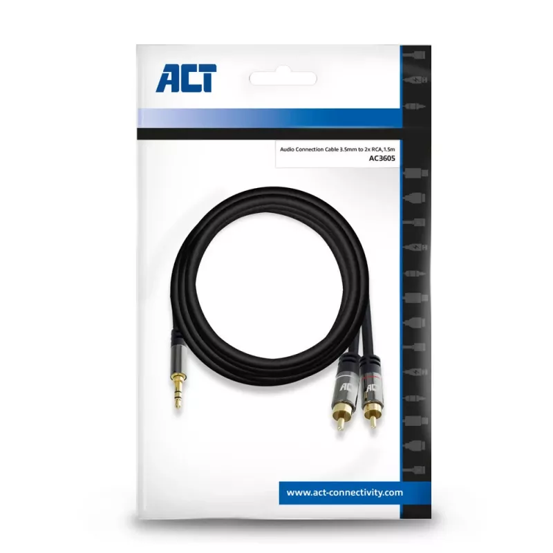 Audio kábel ACT AC3605 1,5 m 3,5 mm na 2 x RCA čierny