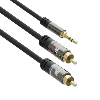 ACT 5 metrov kvalitný audio prepojovací kábel 1x 3,5 mm jack konektor samec – 2x cinch konektor samec