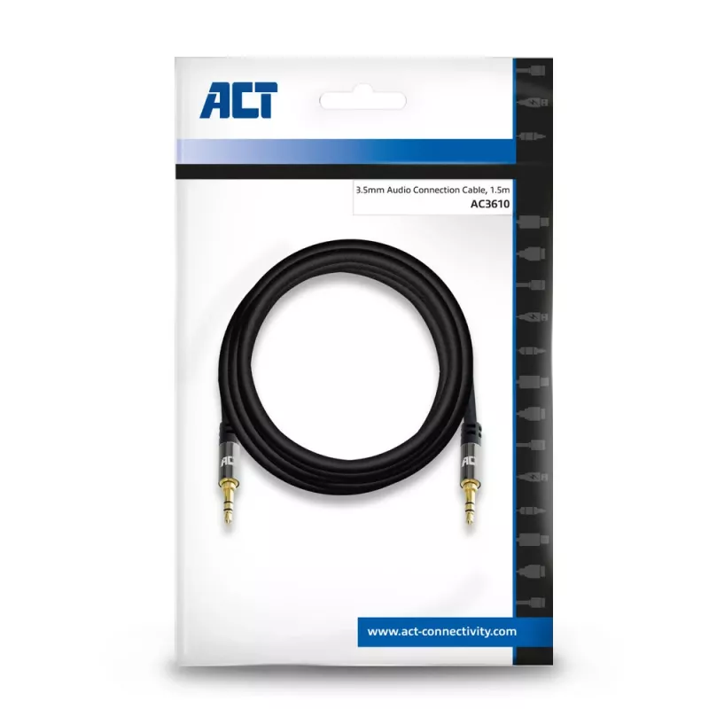 ACT 1,5 m kvalitný stereo audio prepojovací kábel 3,5-mm jack konektor samec – konektor samec