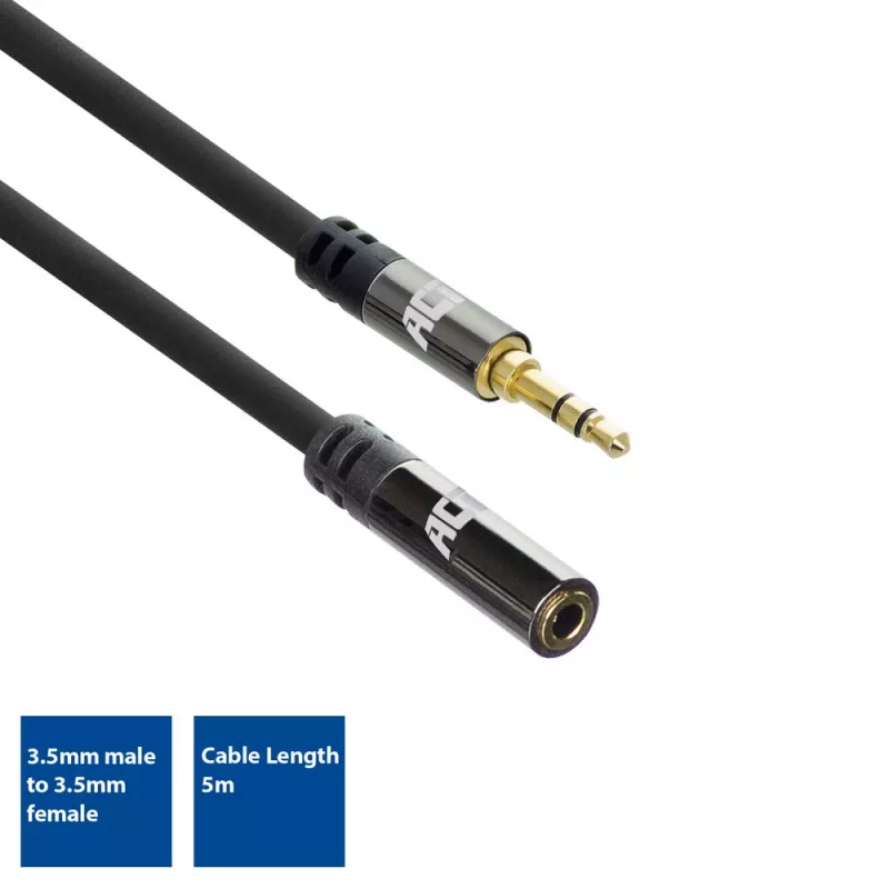 ACT 5 metrov kvalitný audio predlžovací kábel 3,5 mm stereo jack konektor samec na -konektor samica