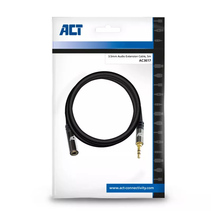 ACT 5 metrov kvalitný audio predlžovací kábel 3,5 mm stereo jack konektor samec na -konektor samica