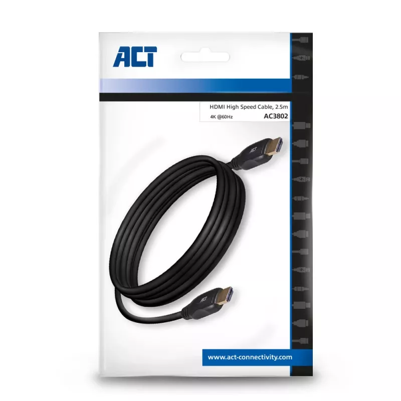 ACT 2,5 m HDMI 4K High Speed kábel v2.0 HDMI-A konektor samec - HDMI-A konektor samec