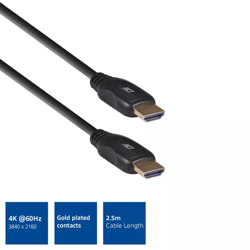 ACT 2,5 m HDMI 4K High Speed kábel v2.0 HDMI-A konektor samec - HDMI-A konektor samec