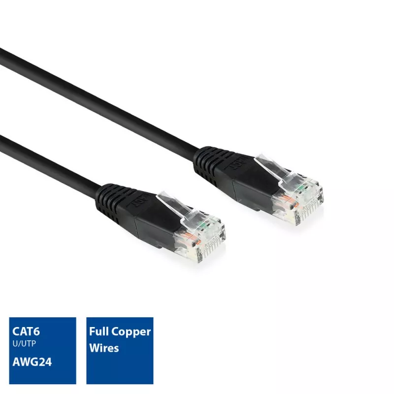 ACT Black 10,0 metra U/UTP CAT6 patch kábel s RJ45 konektormi