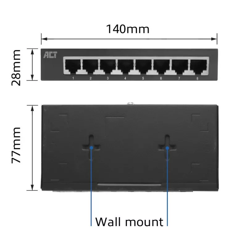 Neřízený switch ACT AC4418 8 portov Gigabit Ethernet 10/100/1000