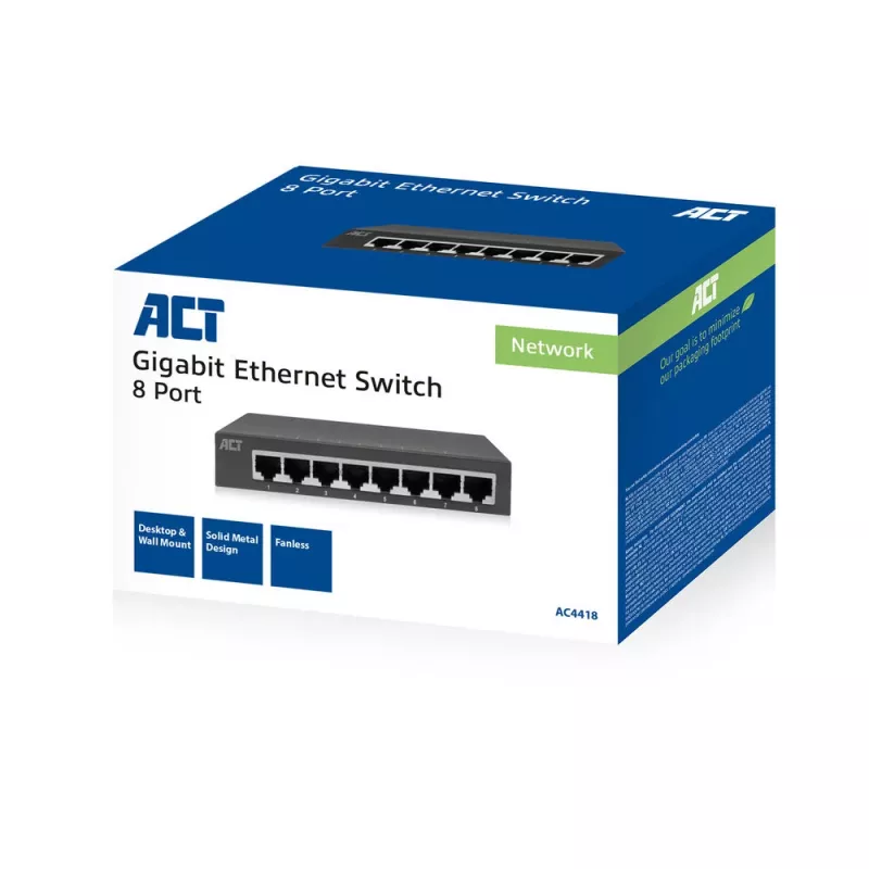 Neřízený switch ACT AC4418 8 portov Gigabit Ethernet 10/100/1000