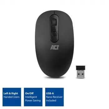 ACT Bezdrôtová myš 1200 DPI, obojručná, RF Wireless, 1200 DPI, čierna