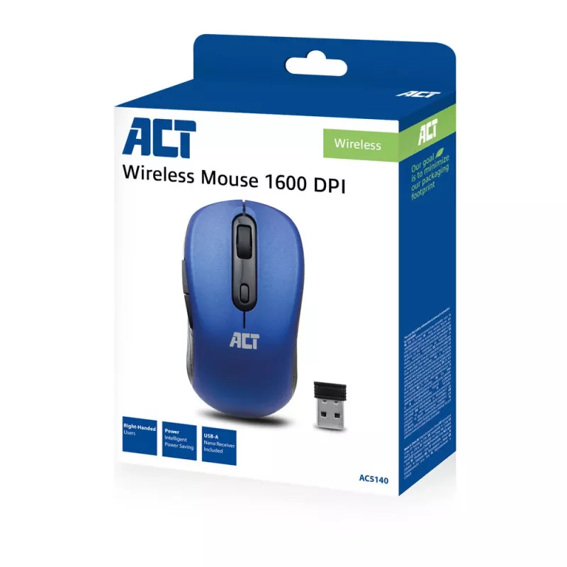 ACT AC5140 obojručná bezdrôtová myš, 1600 DPI, RF Wireless, modrá/čierna